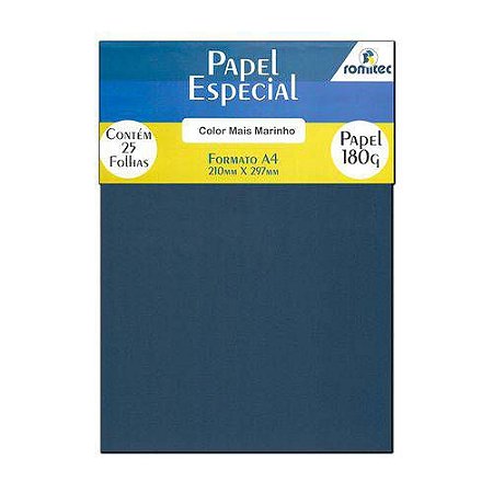 Papel Color Plus Azul Marinho A4 210x297mm 180g Romitec 25fls