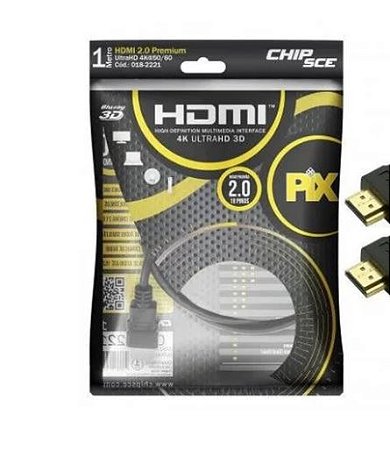 CABO HDMI MACHO X MACHO  1 M 2.0 3D 4K PIX CHIP 018-2221