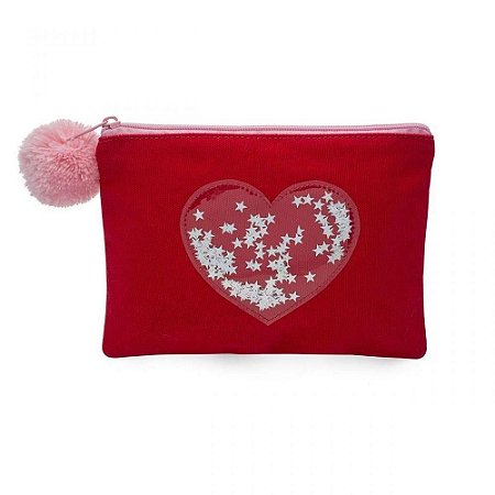 NECESSAIRE COM POMPOM E GLITTER CORACAO LUDI  LY2222