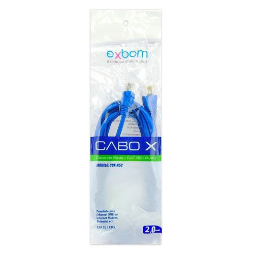 CABO REDE PATCH CORD CAT.5E  2,0M AZUL EXBOM CBX-N5C20