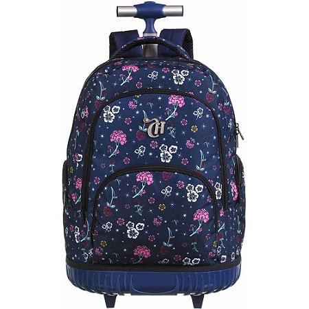 MOCHILA ESCOLAR CAPRICHO AZUL FLORES G C/ RODA DMW11878