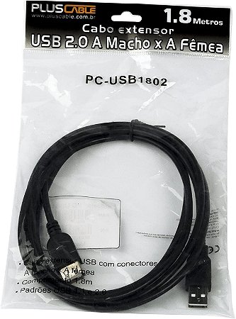 CABO USB EXTENSOR A-MACHO X A-FEMEA 1,8M PLUSCABLE PC-USB1802