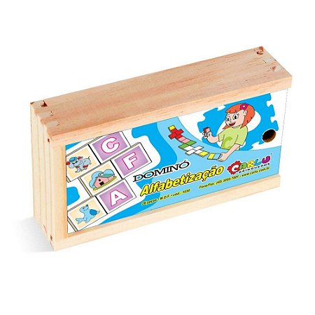 BRINQUEDO PEDAGOGICO DOMINO ALFABETIZACAO 28 PECAS MDF CARLU