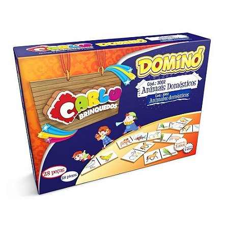 BRINQUEDO PEDAGOGICO DOMINO ANIMAIS DOMESTICOS 28 PECAS MDF CARLU