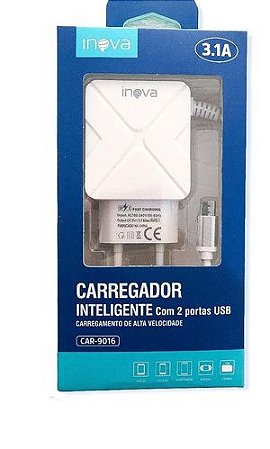 CARREGADOR V8 2 USB 3.1A+CABO INOVA CAR-9016