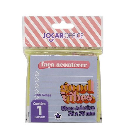 BLOCO ADESIVO GOOD VIBES AZUL 76MMX76MM 100F JOCAR OFFICE