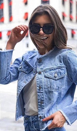 jaqueta jeans sem gola