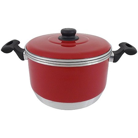 Conjunto com Panela, Fôrma de Pudim e Banho Maria com Tampa de Alumínio - Vermelho