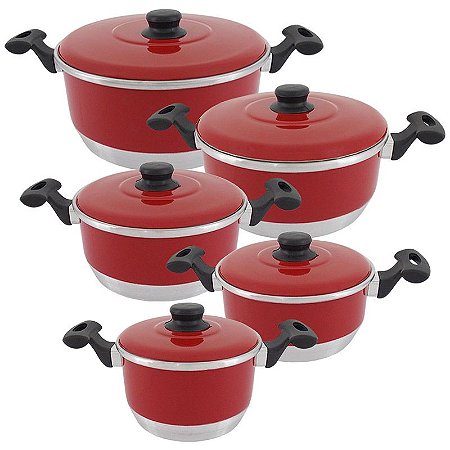 Jogo de Panelas de Alumínio com Tampa de Alumínio 5 Peças - Vermelho (Alliance)