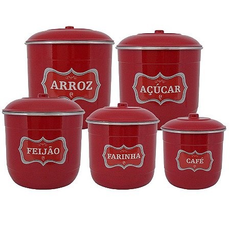 Conjunto Porta Mantimentos com 5 Peças (Kit Mantimentos) - Vermelho