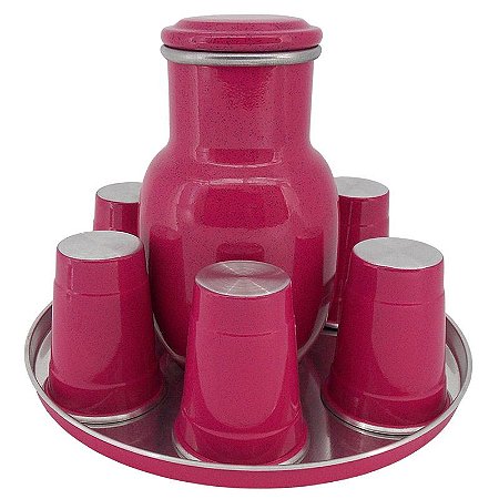 Moringa de Água 2 Litros com 6 Copos de 300 ml - Rosa (Jarro de Água)