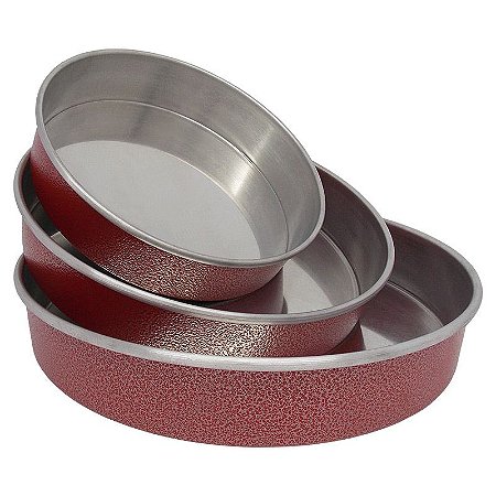Conjunto 3 Assadeiras de Alumínio Redondo (Fôrma) - Vermelho