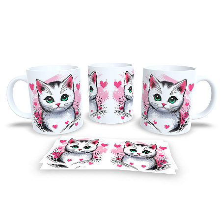 Caneca Cerâmica Personalizada Gato / Gatinho Branco - Modelo 785267