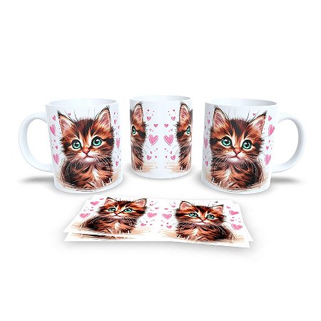 Caneca Cerâmica Personalizada Gato / Gatinho Marrom - Modelo 785290