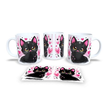 Caneca Cerâmica Personalizada Gato / Gatinho Preto - Modelo 785293