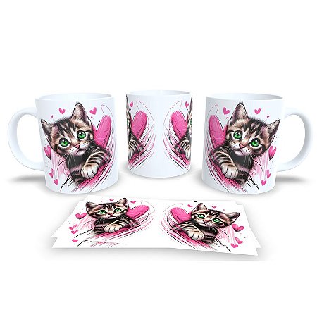 Caneca Cerâmica Personalizada Gato / Gatinho Rajado - Modelo 785302