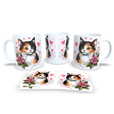 Caneca Cerâmica Personalizada Gato / Gatinho Tricolor - Modelo 785305