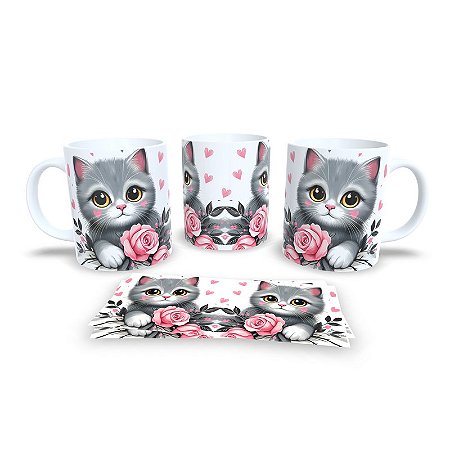 Caneca Cerâmica Personalizada Gato / Gatinho Cinza