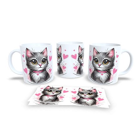 Caneca Cerâmica Personalizada Gato / Gatinho Cinza