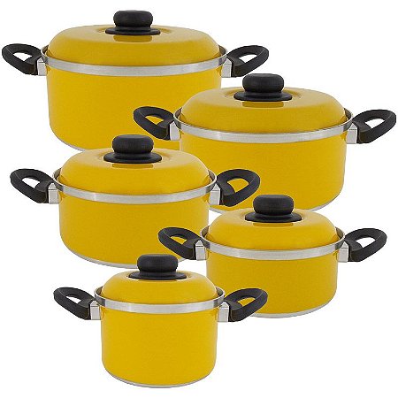 Jogo de Panela de Alumínio com Tampa de Alumínio 5 Peças Koup - Amarelo