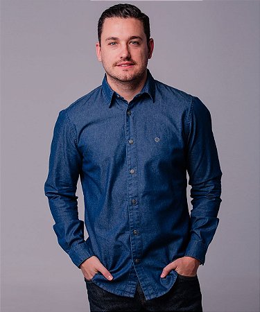 camisa jeans azul escuro