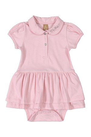 Vestido para bebê com Body Polo Manga curta em Cotton - Rosa - UP Baby