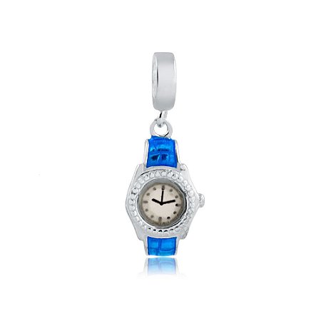 Berloque de Prata Relógio Azul