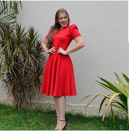 vestido vermelho gode midi