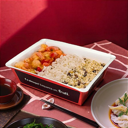 Camarão ao Leite de Côco e Curry, Arroz Branco e Farofa Proteica - 270g