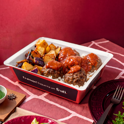 Almôndega de Carne com Molho Sugo, Arroz 7 grãos e Mix de Legumes Assados - 410g