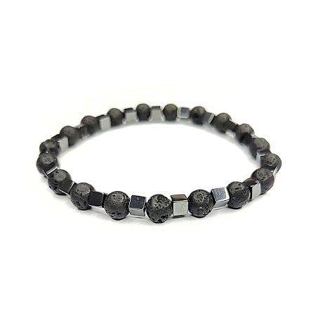 Pulseira Lava Vulcânica e Hematitas