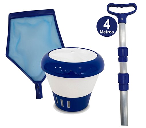 Kit Limpeza Para Sua Piscina - Cabo 4 M + Clorador + Peneira