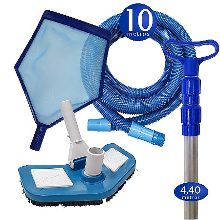 Kit Limpeza Manutenção para Piscinas Alvenaria Fibra Vinil - 10 M