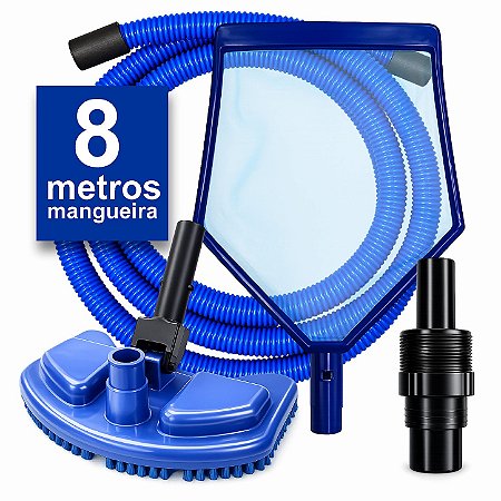 Kit Limpeza Piscinas Inflável E Estrutural Mangueira 8 Metros
