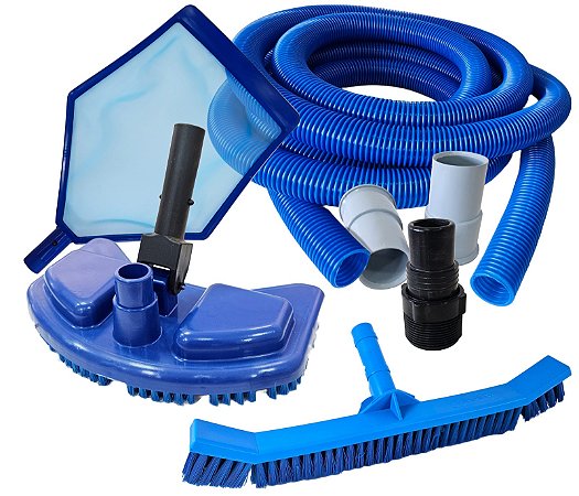 Kit Para Piscina Mangueira 7 M + Peneira + Aspirador + Esfregão