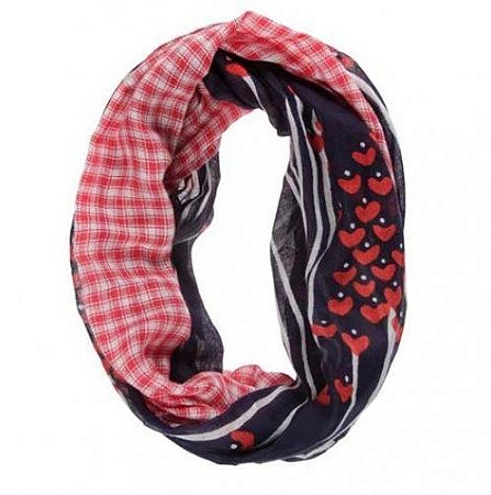 Pashmina - Snood - Azul com Xadrez com Vermelho - 150 X 80 cm - 4586