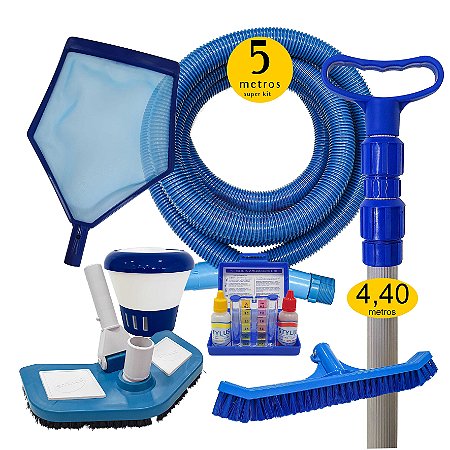 Super Kit Limpeza Piscina  Cabo 4,4 M Fibra E Vinil - 5 Metros