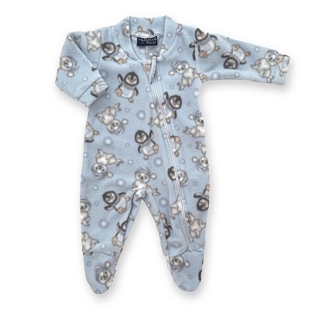 Pijama Macacão Soft - Estampa Pinguins Azuis - Tam P a 2