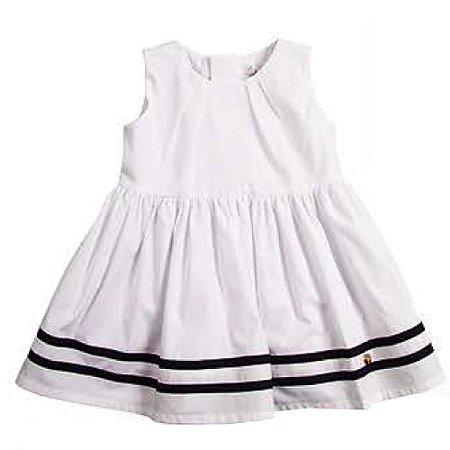 Vestido Baby Girl Náutico com Pregas - Branco - Tam M a GG