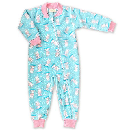 Macacão Soft bebê com zíper - Azul - Coelho