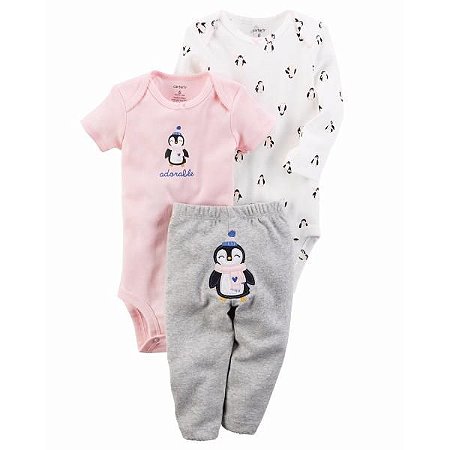 Conjunto 3 Peças (2 bodies e 1 calça) Pinguim Menina