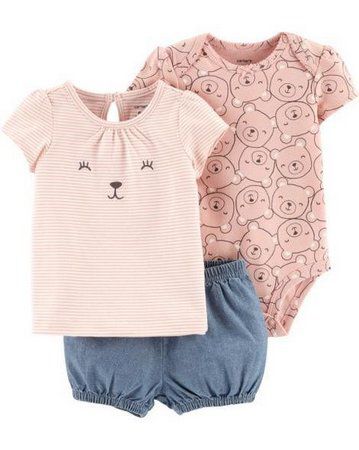 Conjunto 3 Peças (Body, Camiseta e Shorts) Ursinha