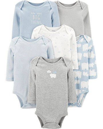 Kit com 6 Bodies Manga Longa Urso Polar