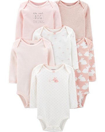 Kit com 6 Bodies Manga Longa Coelhinho