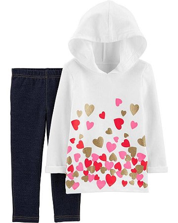 Conjunto 2 Peças (Calça e Camiseta) Corações Glitter