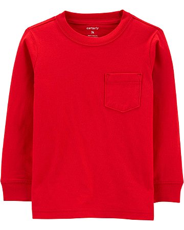 Camiseta Manga Longa Básica c/ Bolso Vermelha