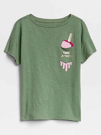 Camiseta Bolso Sorvete Lantejoulas GAP