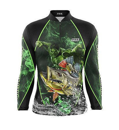Camisa de Pesca Proteção Solar FPU 50+ Marca Pqs Fishing - Futebol - Gigante Verde - Modelo 01 - Tucunaré