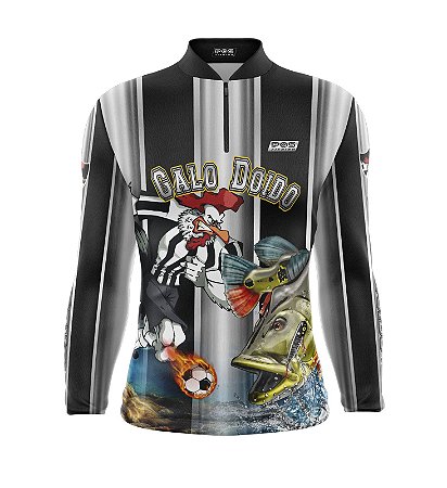 Camisa de Pesca Proteção Solar FPU 50+ Marca Pqs Fishing - Futebol - Galo Doido - Modelo 01- Tucunaré