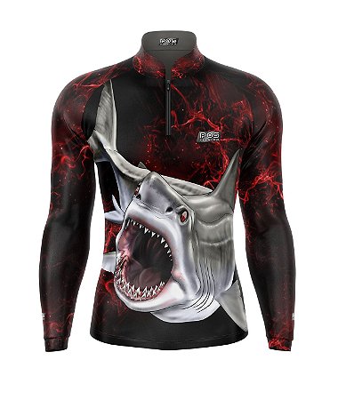 Camisa de Pesca Gola com Zíper 2020 Ref. 09 Estampa Tubarão